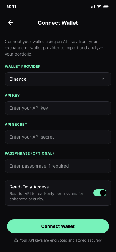 CryptoNight connect wallet screen