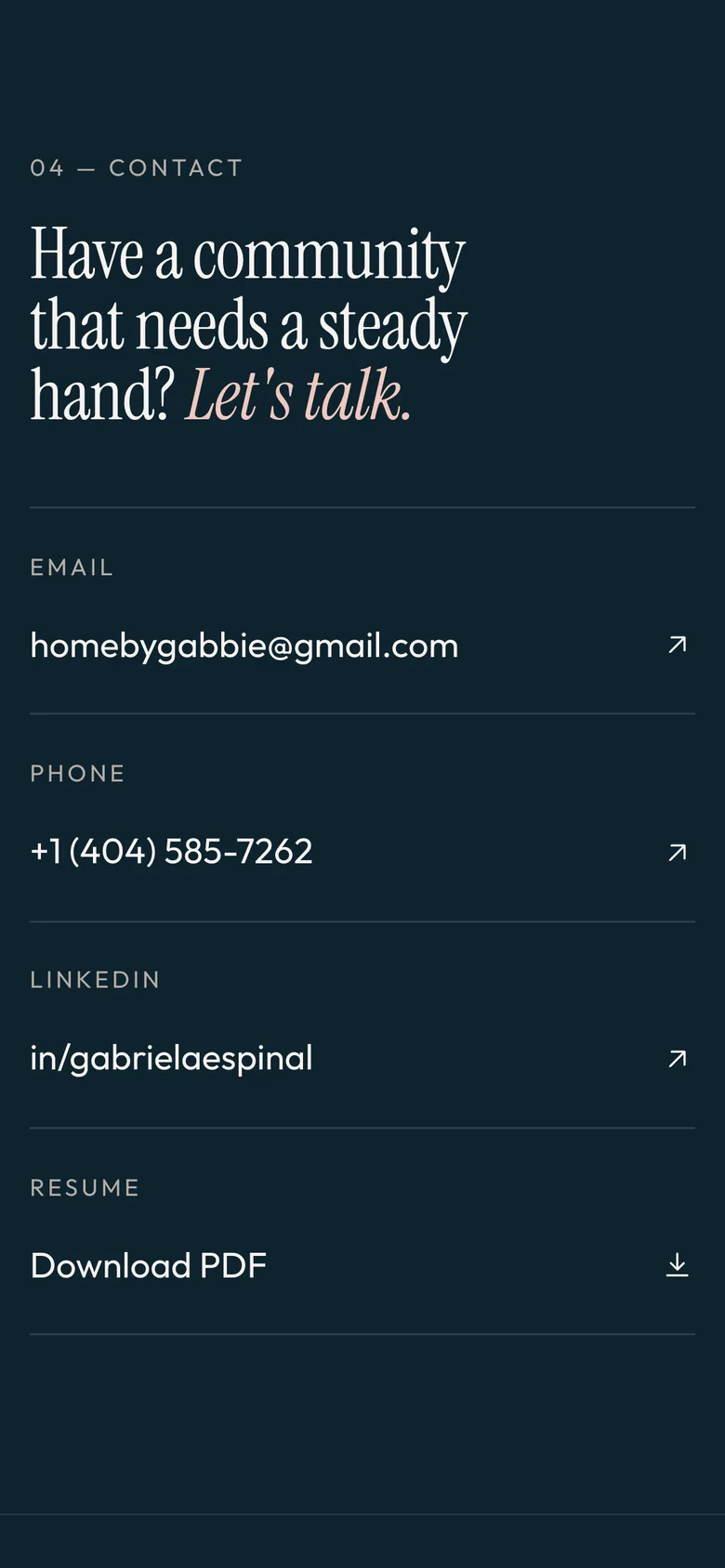 Mobile Contact section