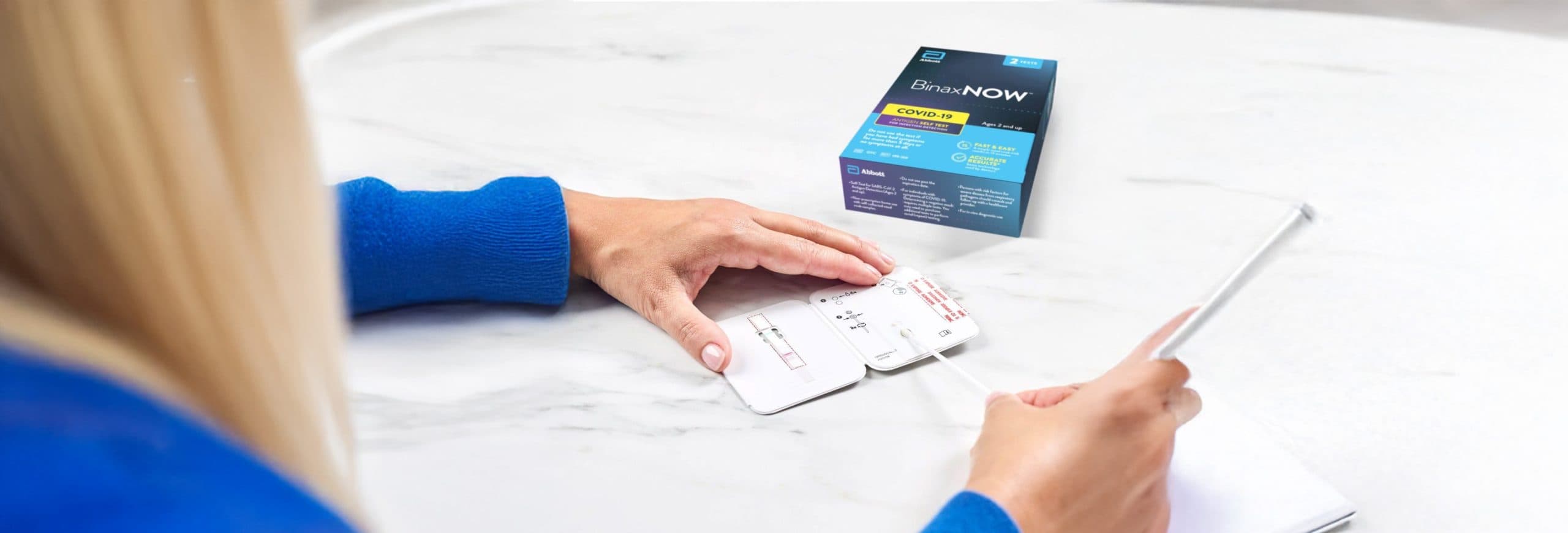 BinaxNOW COVID-19 test being used at home